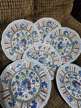Le Cadeaux Rooster Blue Salad Plates Melamine 9in Diameter 6 Plates